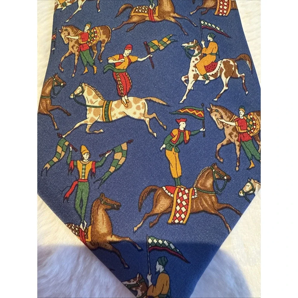 Salvatore Ferragamo Equestrian Acrobatics Print 100% Silk Tie Old Money